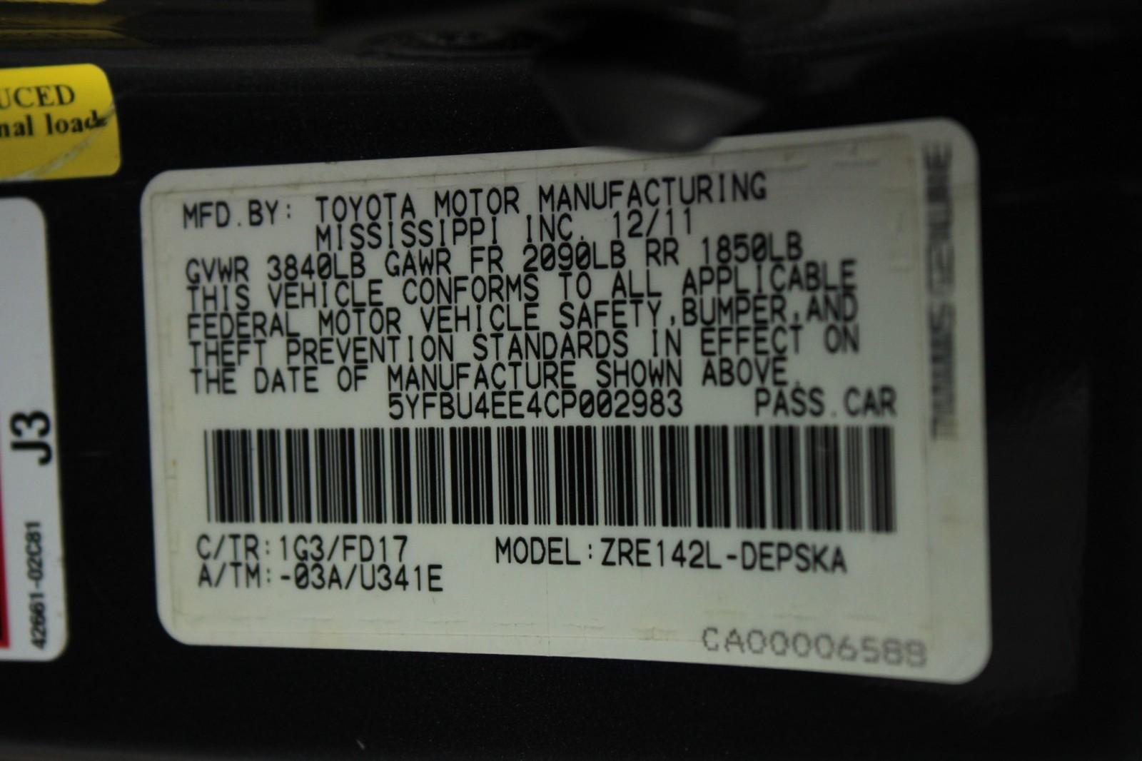 Used 2012 Toyota Corolla L For Sale (Sold) | Autobyzack Inc Stock